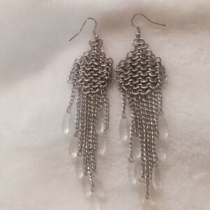 Elegant Silver Toned Chain Dangle Earrings